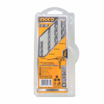 INGCO 4PCS Hammer Drill Bits Set – High-Speed Tungsten Carbide Masonry Bits for Concrete, Brick & Stone