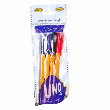 UNO Fine Tip Ballpen 4-Pack AST402-2 – Smooth Writing Pens | 0.7mm Fine Point | Quick-Dry Ink | Office, School & Home