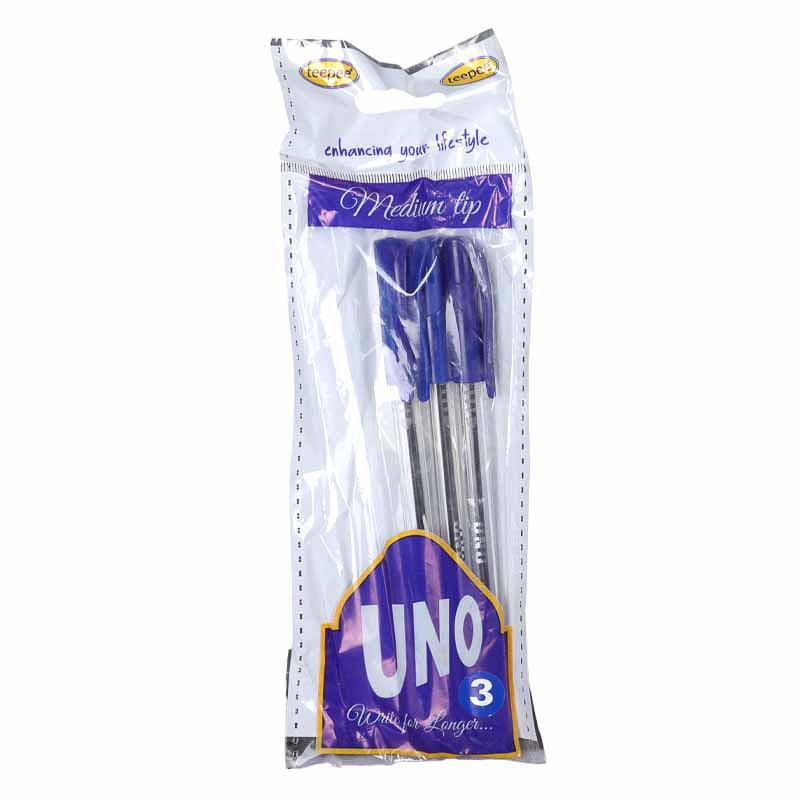 UNO Medium Ballpen 3-Pack Blue 401-4 | Smooth Writing, Reliable Ink Uno Medium Ballpen 3P Blue 401-4 - Image 1