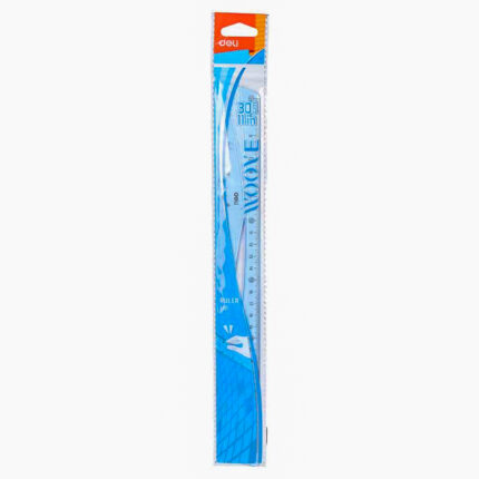 DELI 30cm Transparent Blue Ruler – Durable Clear Plastic Measuring Ruler for School, Office & Drawing