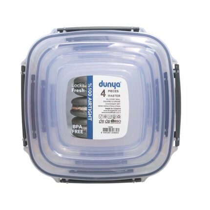 DUNYA 4-Piece Storage Container Set #30880 – Airtight Plastic Food Containers for Kitchen, Pantry & Fridge Organization