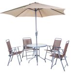 Storesome 6pc Bistro Set 4 Chair, 1 X Glass Table + Umbrella #8884
