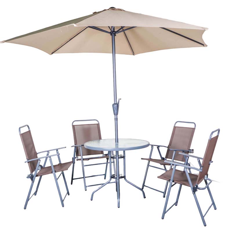 9193552541457_1 Storesome 6pc Bistro Set 4 Chair, 1 X Glass Table + Umbrella #8884 - Image 1