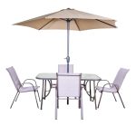 Storesome 6pc Golden Set 4 x Chair, 1 x Glass Table + Umbrella #8885