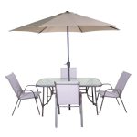 Storesome 6pc Golden Set 4 x Chair, 1 x Glass Table + Umbrella #8885 - Image 2