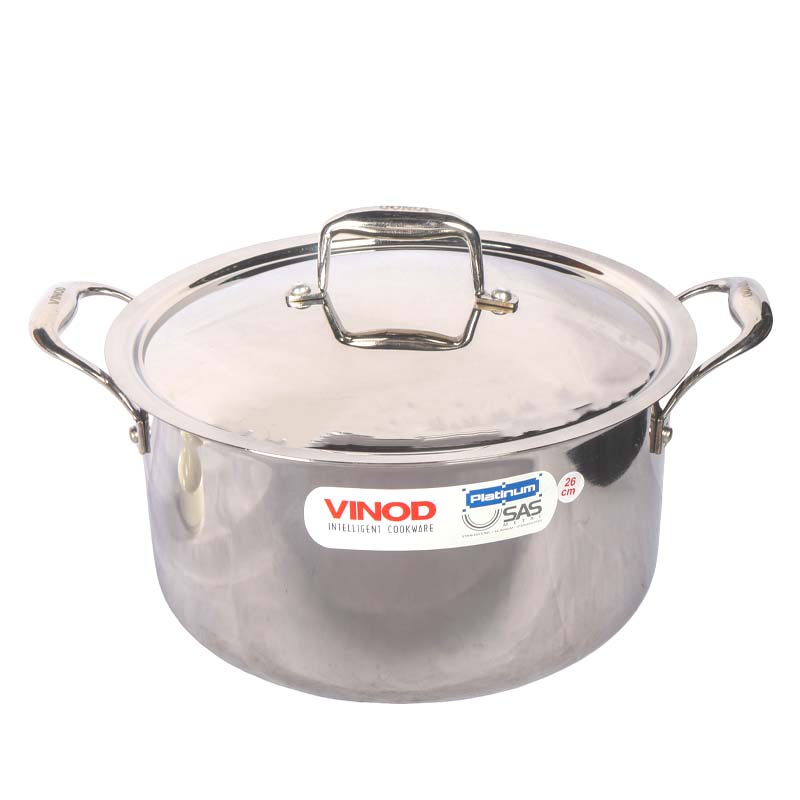 IMG_8449 Vinod Platinum Triply Saucepot With Lid - 26 Cm, 6.8L - Image 1