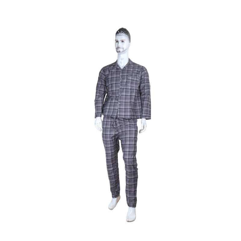 6909 Storesome Craxx Men Cotton check Night Suit 2 pc set #K-066 Grey M - Image 1