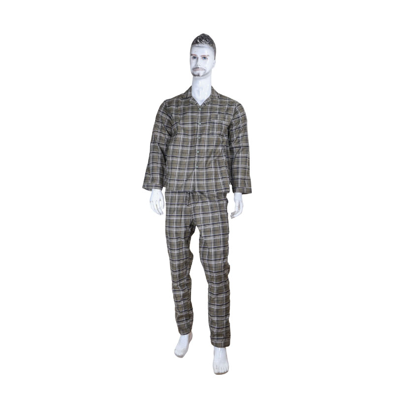 6912 Storesome Craxx Men Cotton check Night Suit 2 pc set #K-064 Olive M - Image 1
