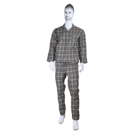 Craxx Men Cotton Check Night Suit 2 Pc Set – K-064 Olive, Size M